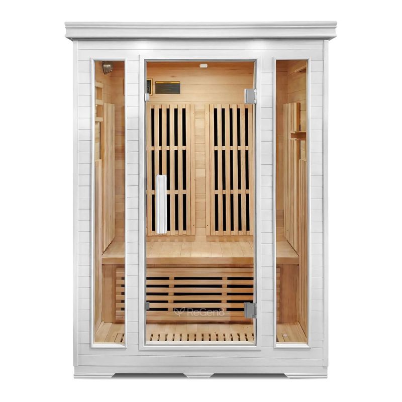ReGen8 Duo 2 Person White Indoor Infrared Sauna Front View When TurnedOff