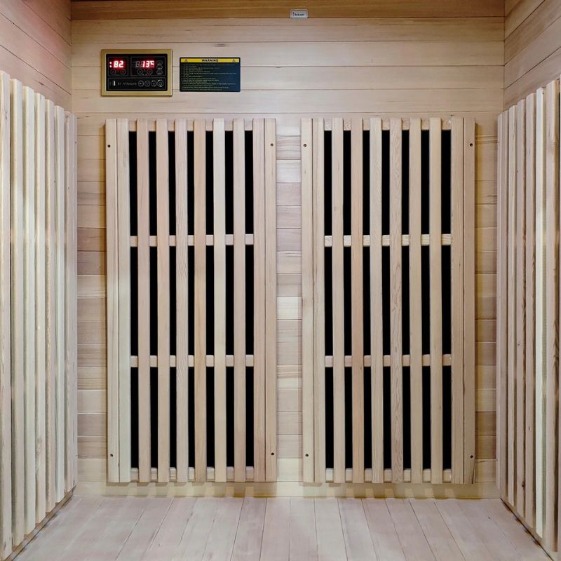 ReGen8 Duo 2 Person White Indoor Infrared Sauna Panels Inside and Control Display Look