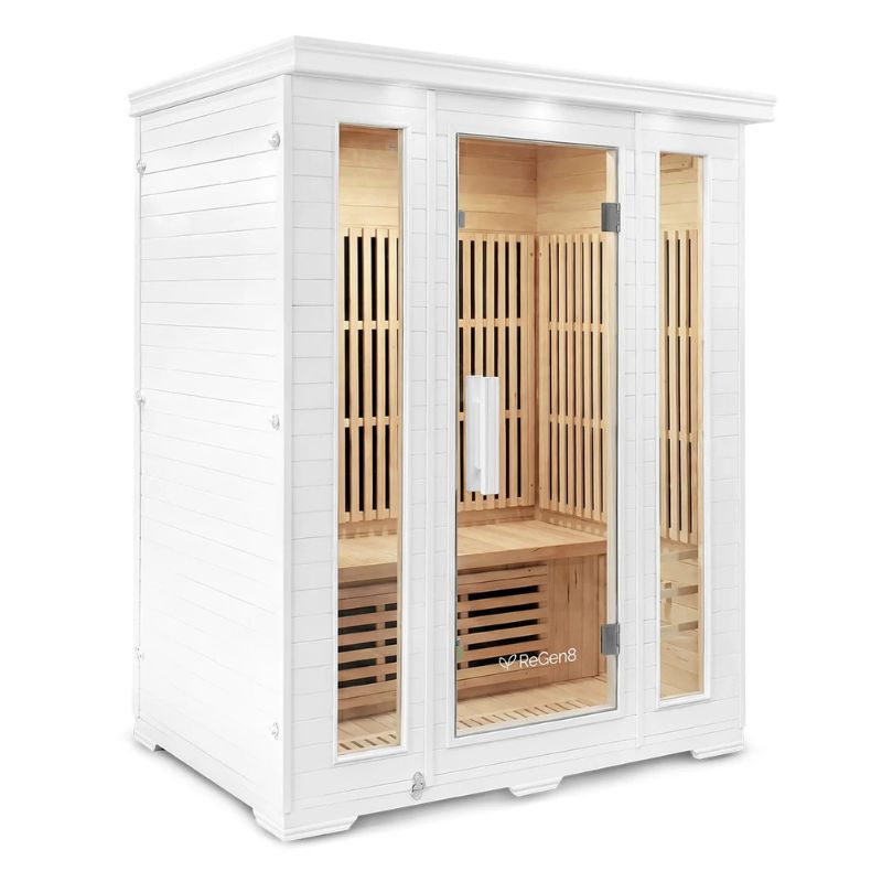 ReGen8 Trio 3 Person White Indoor Infrared Sauna in Left Side View