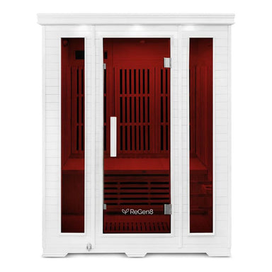 ReGen8 Trio 3 Person White Indoor Infrared Sauna in Front View