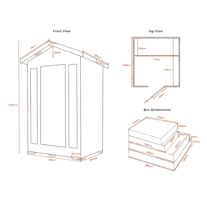 ReGen8 Duo 2 Person Outdoor Infrared Sauna Dimensions