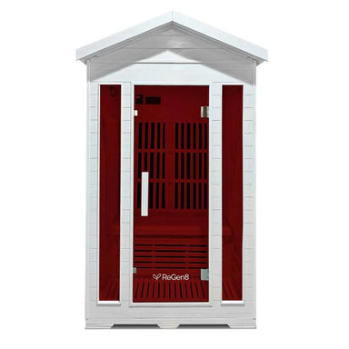 ReGen8 Duo 2 Person White Outdoor Infrared Sauna Front View