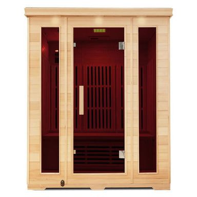 ReGen8 Trio 3 Person Infrared Sauna Look with Lights On Front View