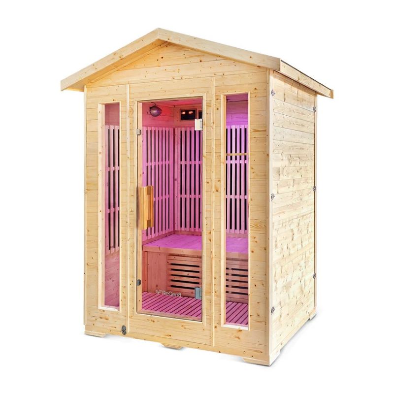 ReGen8 Trio 3 Person Outdoor Infrared Sauna Front Right Side View 