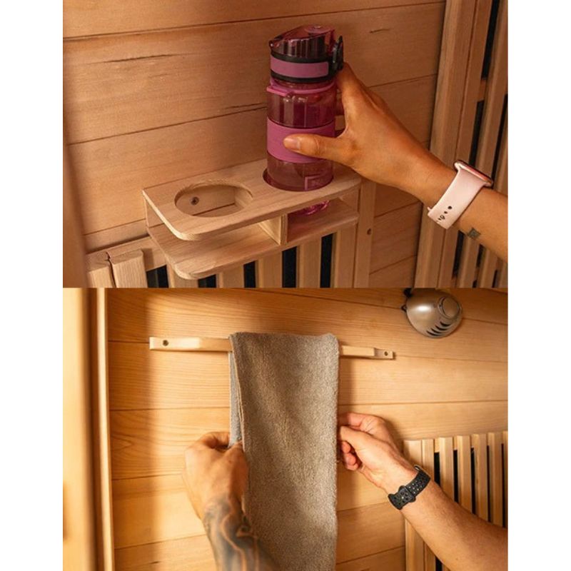 ReGen8 Trio 3 Person Outdoor Infrared Sauna Looks of Storage Inside When Put Some Things