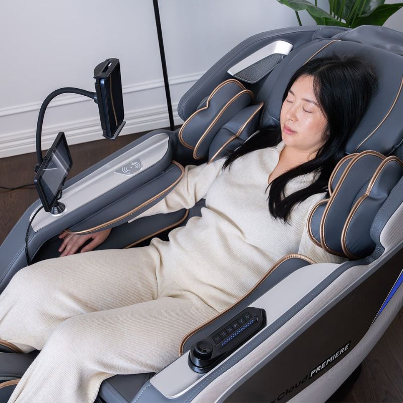 Regen8 LuxCloud Premiere Zero Gravity Massage Chair with Woman Using Front Top View