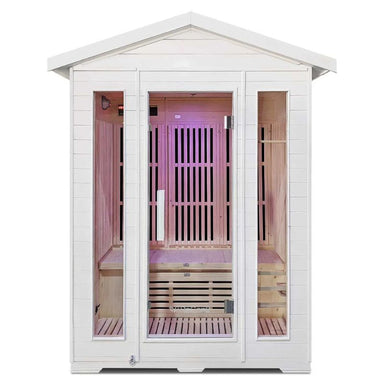 Regen8 Trio 3 Person White Outdoor Infrared Sauna Front View