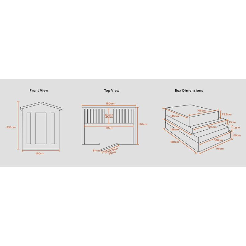 Regen8 Trio 3 Person White Outdoor Infrared Sauna Dimensions