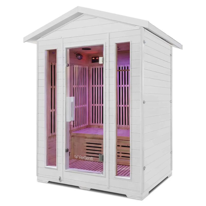 Regen8 Trio 3 Person White Outdoor Infrared Sauna Right Side View