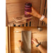 Regen8 Trio 3 Person White Outdoor Infrared Sauna with Storage Rack Inside Look