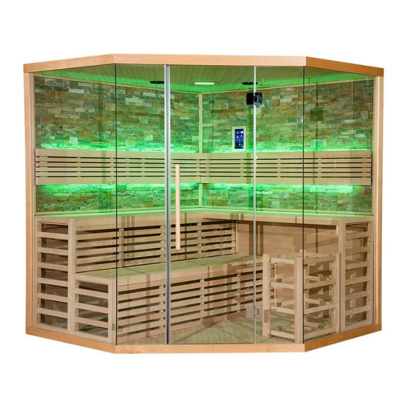 Whyric Ignis 8 Person Infrared Sauna with Green LED Light On Complete Look Outside