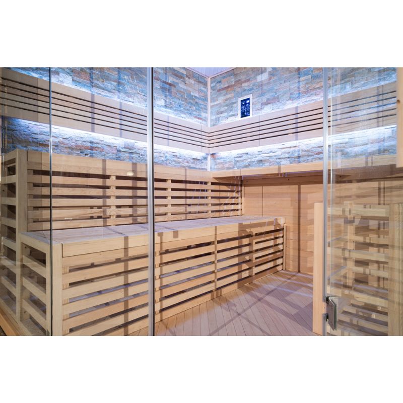 Whyric Ignis 8 Person Infrared Sauna Complete Look Inside when Viewed Outside