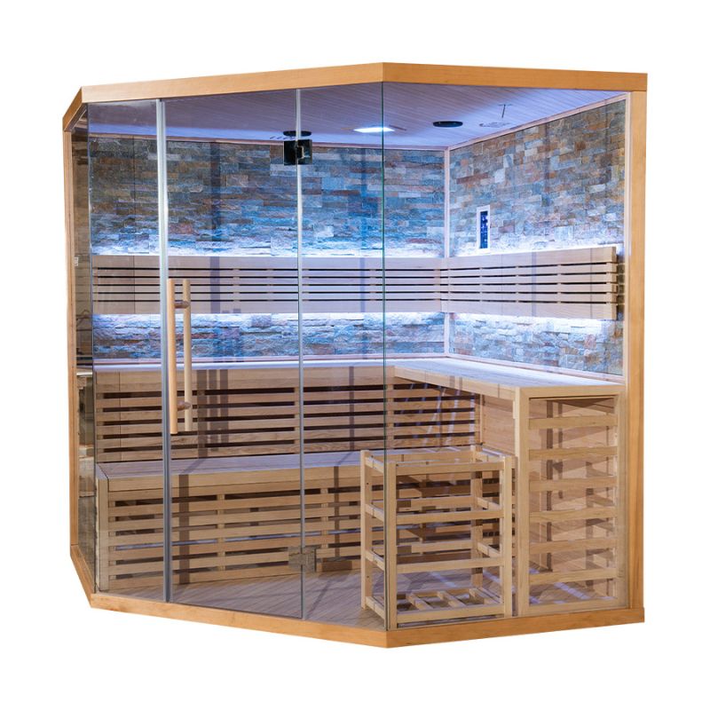 Whyric Imperium 10 Person Traditional Sauna with White LED Light in Front Right Side View