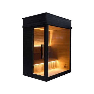 Whyric Shadow 2 Person Black Outdoor Sauna Door and Panoramic View Look When Outside