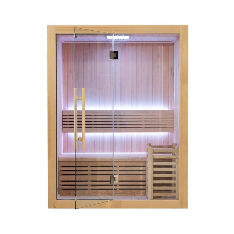 Whyric Vanta 4 Person Traditional Sauna Front Complete Look with Pink Light On
