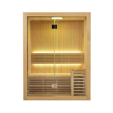 Whyric Vanta 4 Person Traditional Sauna Front Complete Look with Light On Yellow LED 