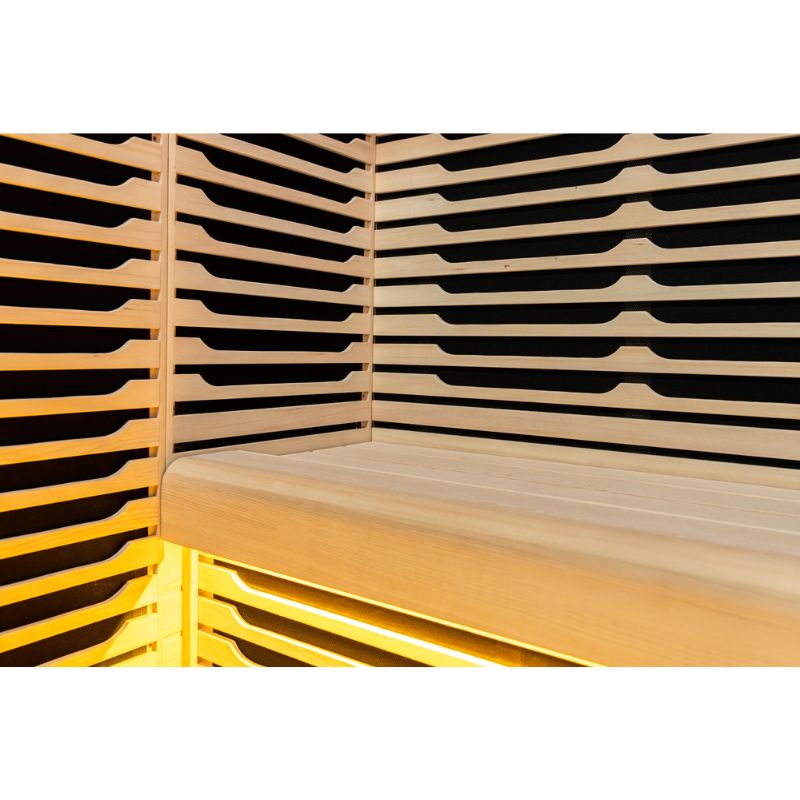 Whyric Wellness 2 Person Hemlock Infrared Sauna Closer Look of the Bench