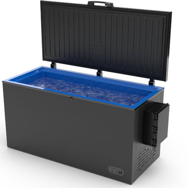 Plunge City Chest Freezer Ice Bath In Black Colouor Look with ice inside