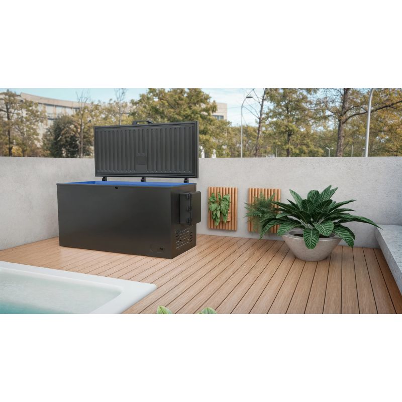 chest freezer ice bath in the pool area