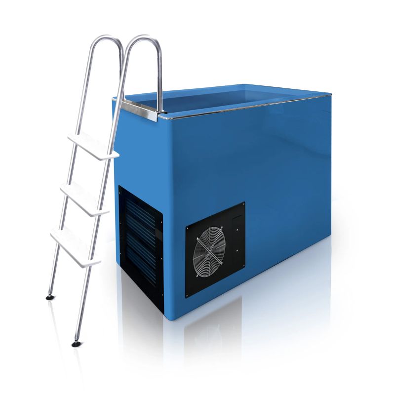 iCoolsport MiPod Pro Ladder attached to blue ice bath
