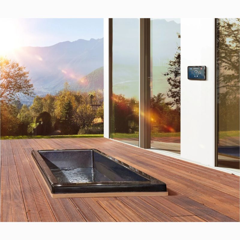 iCoolsport MiPod Pro In-Deck Ice Bath with External Turbo Mini Chiller assembled look outdoor with control screen