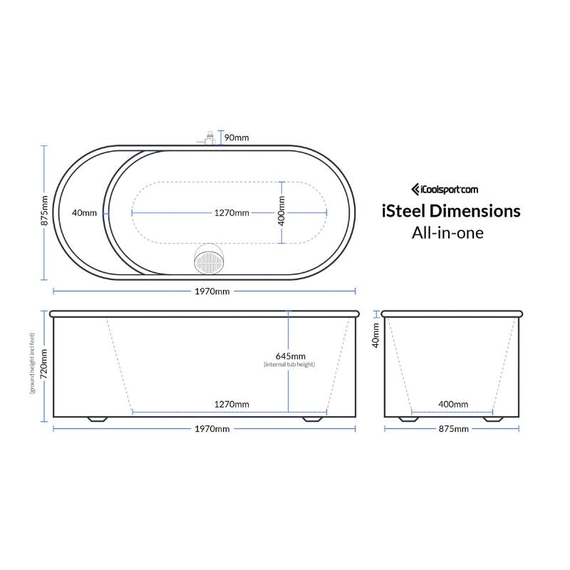 iCoolsportiSteelAll-In-OneStainlessSteelColdPlungeDimensions